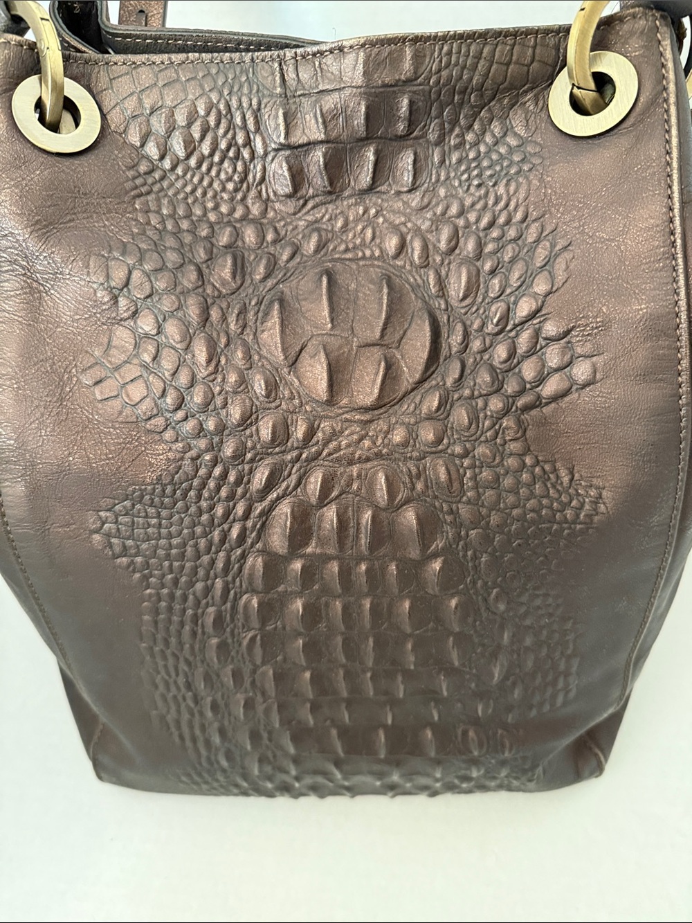 Vintage Donald J Pliner Couture Made in Italy crocodile-embossed bronze leather